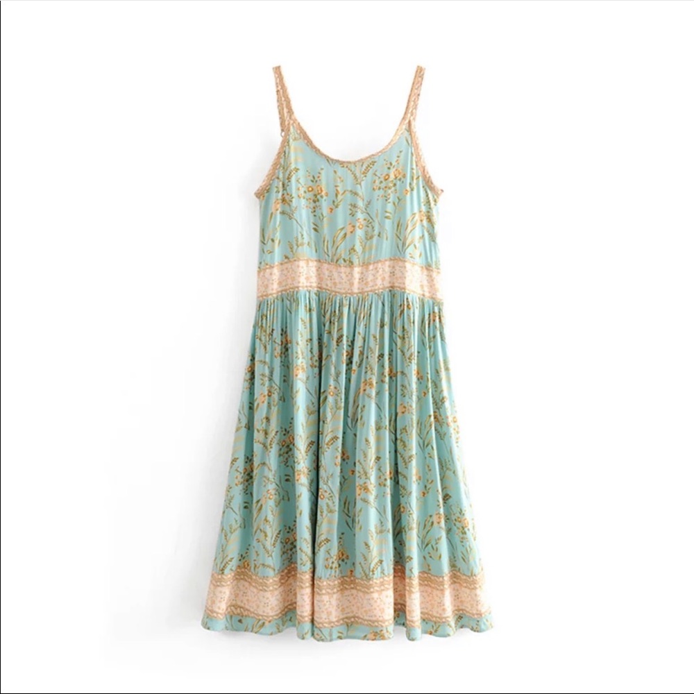 Boho Floral Gypsy Print Midi Ruffle Dress pink - Picture 14 of 15